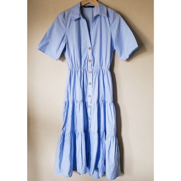 Zara Light Blue Swing Shirt Dress - Picture 2 of 7